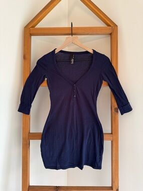 bobi Navy Scoop Neck Henley Long Sleeve Top